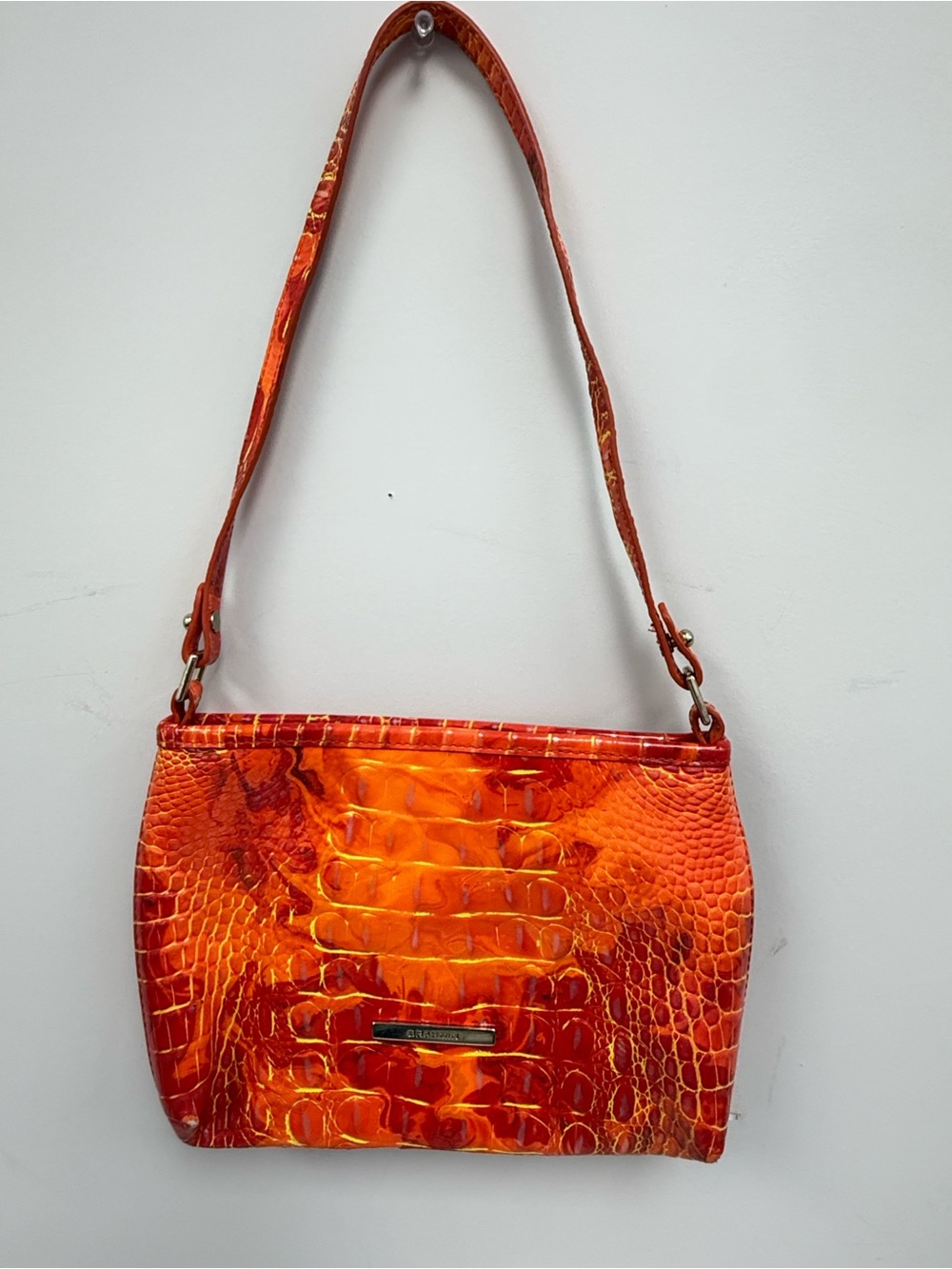 Brahmin Orange Melbourne Croc‎ Embossed Leather Shoulder Bag Purse